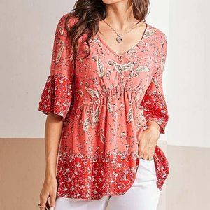 NWT Pink & Red Paisley Empire-Waist Tunic